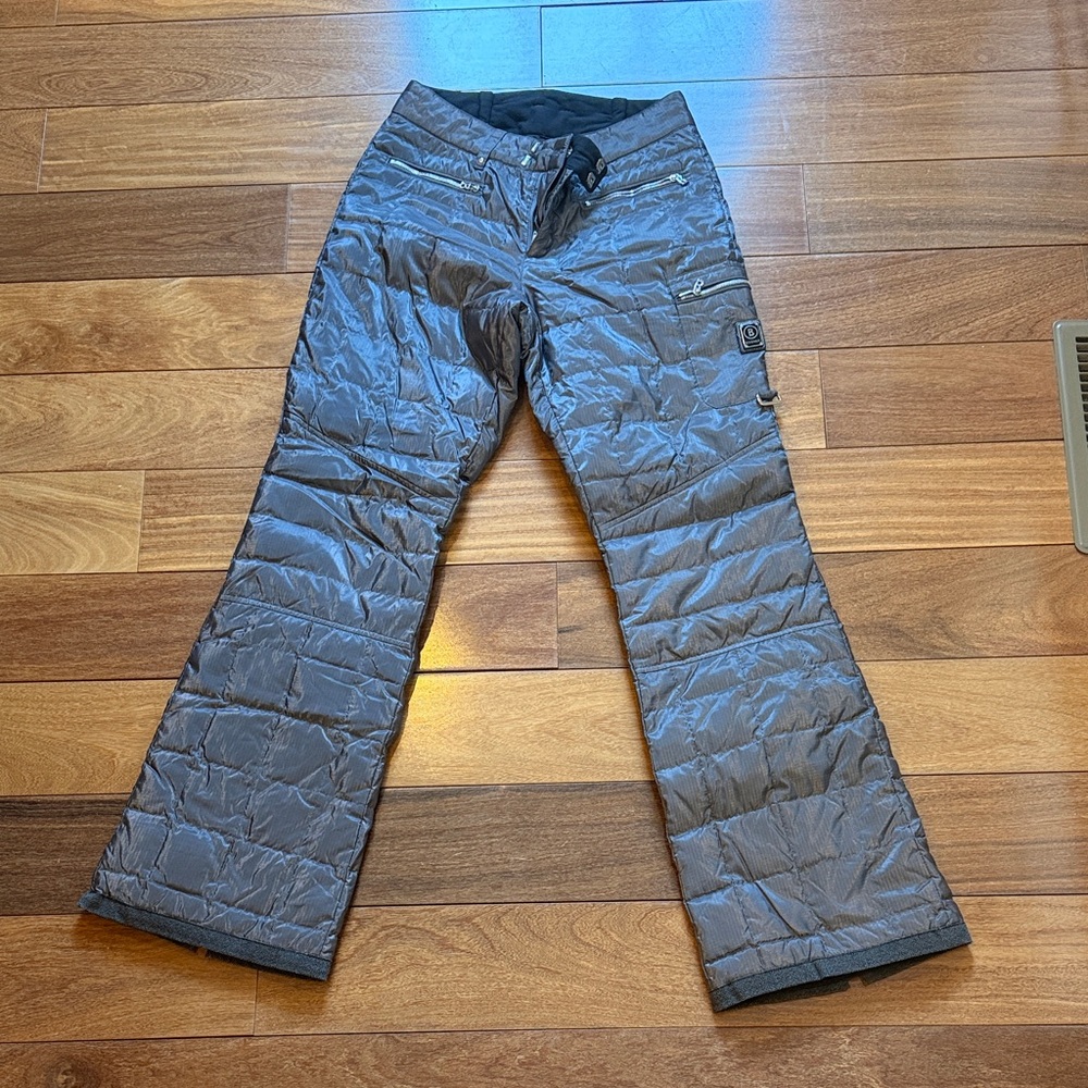 Bogner Metallic Gray Quilted Snow Pants, great condition, size L8 EU76